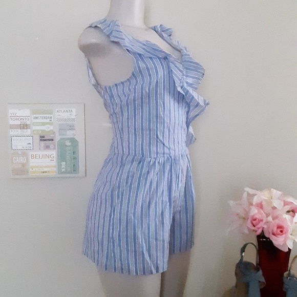 Blue White Striped Romper Medium - Picture 4 of 6